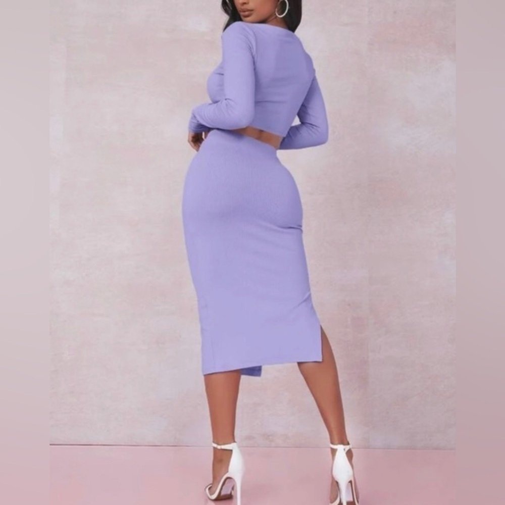 Beautiful Solid Crop Tee & Split Thigh Skirt Set - Picture 4 of 6